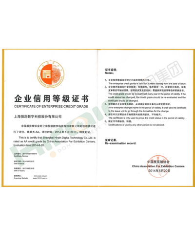中国展览馆协会信用等级评价证书